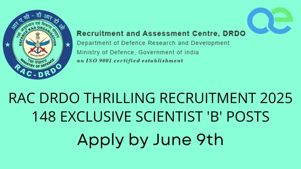 RAC DRDO Thrilling Recruitment 2025: 148 Exclusive Scientist 'B' Posts - Apply by June 9th 2 RAC DRDO Thrilling Recruitment 2025 148 Exclusive Scientist 'B' Posts - Apply by June 9th