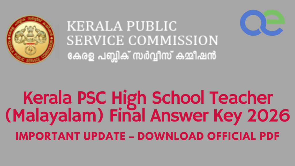 Kerala PSC High School Teacher (Malayalam) Final Answer Key 2026 Important Update – Download Official PDF